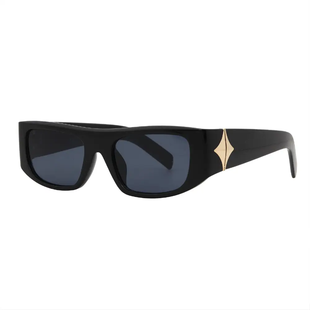 Mad Shade - Bold Black Rectangle Frame with Gold Temple  display picture 2